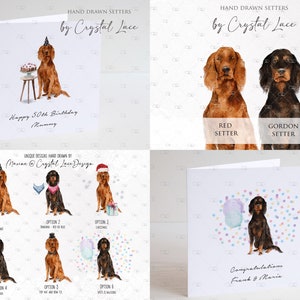 personalised Red Setter Birthday card, Gordon setter Christmas card, thank you card, watercolour red setter card, Irish setter