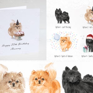 Personalised Pomeranian Birthday card, personalised black Pomeranian card, Pomeranian Christmas card, thank you card, pommy, pompom dog