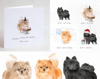 Personalised Pomeranian Birthday card, personalised black Pomeranian card, Pomeranian Christmas card, thank you card, pommy, pompom dog