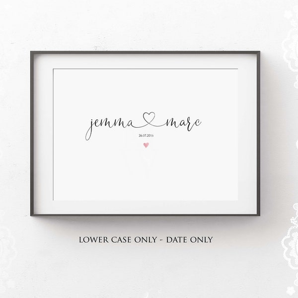 Couples Love Heart Name Print, personalised Wedding Print,  personalised Engagement Print, Valentine's gift, Anniversary Print, Wife,