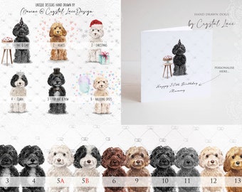 personalised cockapoo Birthday card, cavapoo card, cavachon, labradoodle, shih poo, valentines's, Mother's Day, Father's Day, cockerpoo