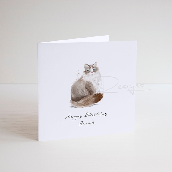 personalised Siberian forest cat Birthday card, personalised cat birthday card,  Siberian forest cat card, cat card, cat lover card