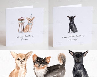 Personalised Chihuahua Birthday card, black Chihuahua card, fawn chihuahua thank you card, Sympathy card, christmas card
