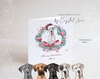 personalised Great Dane Christmas card, Black, tan, grey, white, harlequin