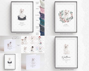 personalised Westie print, west Highland white terrier print, personalised Westie illustration, Westie gift, birthday, present mum