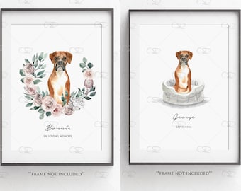 personalised boxer dog print,  boxer wall art, boxer illustration, boxer gift, boxer memorial print memory
