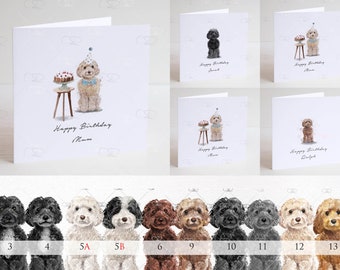 personalised cockapoo Birthday card, personalised cockapoo thank you card, mum cockapoo card, dad cockapoo birthday card