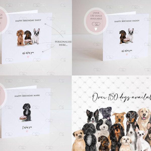 personalised Birthday card from the dog, dog birthday card, anniversary card, to the dog card, multiple dog, 2 dogs, 3 dogs, for the dog