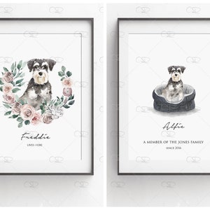 personalised Schnauzer print, personalised dog print,  miniature Schnauzer print, dog wall art, personalised dog illustration, dog gift