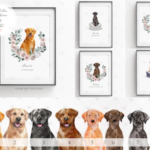 personalised Labrador print, Labrador retriever, golden, black, chocolate Labrador, red fox Labrador, memorial illustration, christmas gift