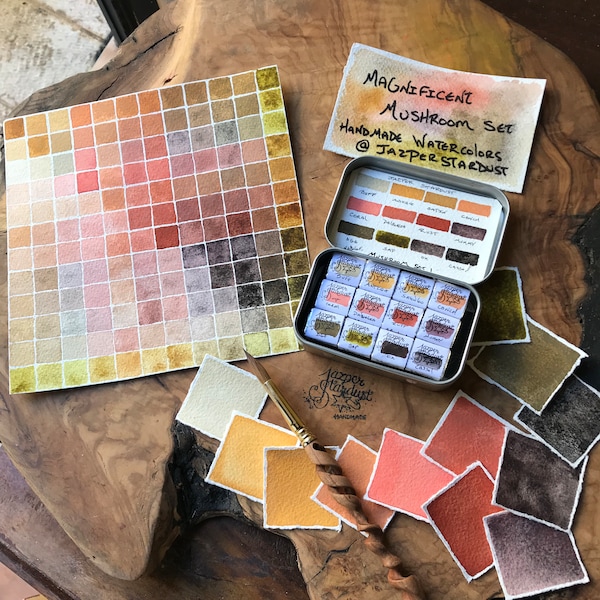 Magnificent Mushroom Set of 12- Artisan Handmade Watercolor paint Set