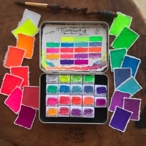 NEW Fluorescent Set of 18 or 12- Artisan Handmade Watercolor paint Set