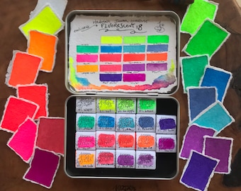 NEW Fluorescent Set of 18 or 12- Artisan Handmade Watercolor paint Set