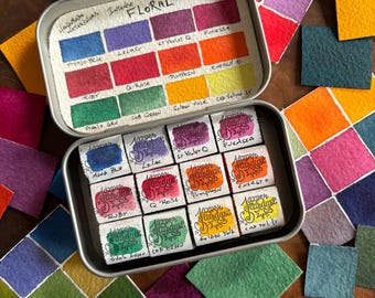 NEW Intense FLORAL Set of 12- Artisan Handmade Watercolor paint Set