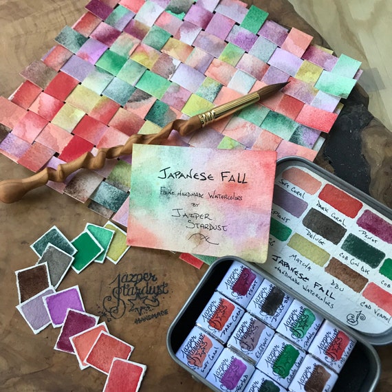 JAPANESE FALL Set of 12 Artisan Handmade Watercolor Paint Set 