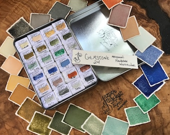 Pure Gemstone Watercolor Set of 24 Jazper Stardust Rare Pigment Handmade Watercolors
