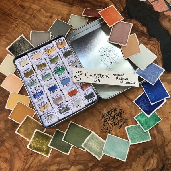Pure Gemstone Watercolor Set of 24 Jazper Stardust Rare Pigment Handmade Watercolors