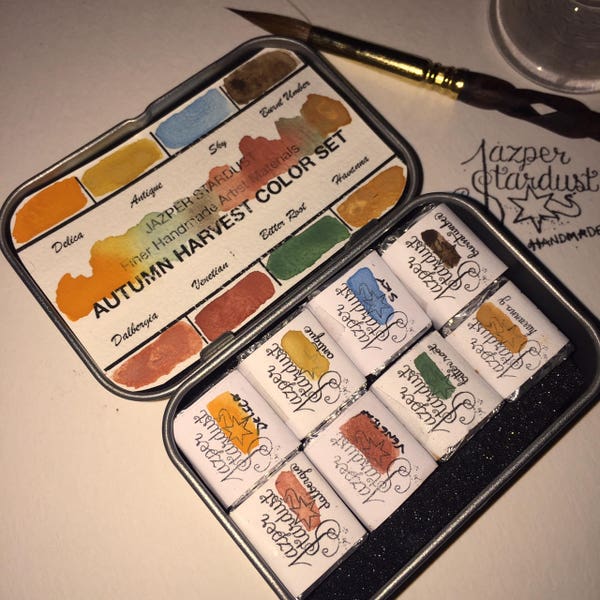 AUTUMN HARVEST TRAVEL Watercolor Set of 8 Artisan Handmade Watercolour paint set