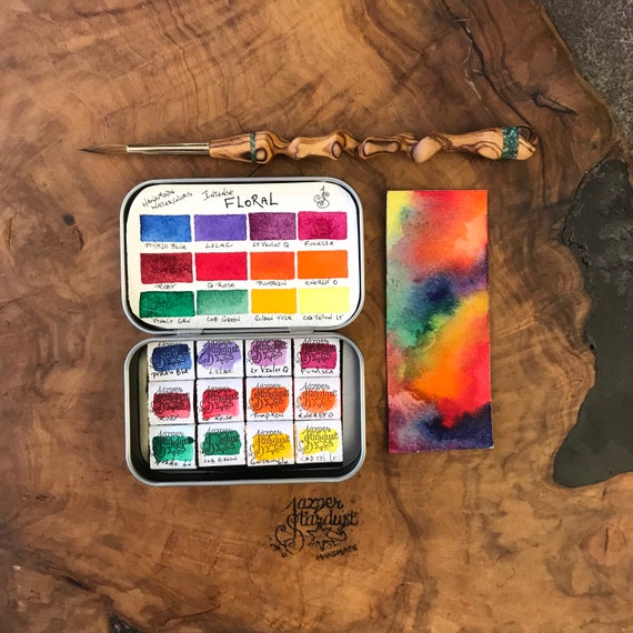 Colorful Handmade Watercolor paint palette - LIMITED edition 9 half pans in  vintage Typewriter Tin with water brush - Free Shipping in US