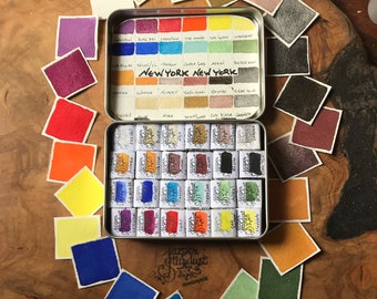 Handmade New York Cityscape Watercolor Paint Set, 24 Colors