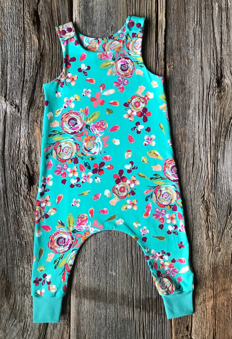 Boho Romper Baby Harem Romper Floral Romper Baby Romper Baby Harem Romper Turquoise Romper Baby Girl Romper