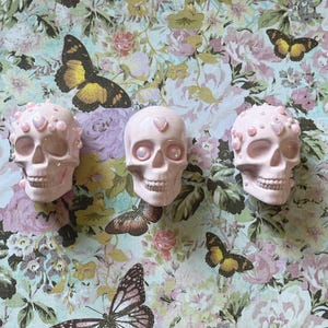 Light pink skull magnets set of 3 pastel goth gothic home decor skull art whimsical