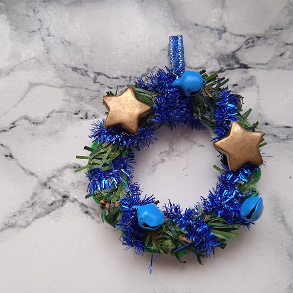 Blue Christmas Wreath Dolls House Miniatures 12th Scale Christmas Decor Blue Wreath OOAK Handmade 1:12th Scale 1/12 Scale