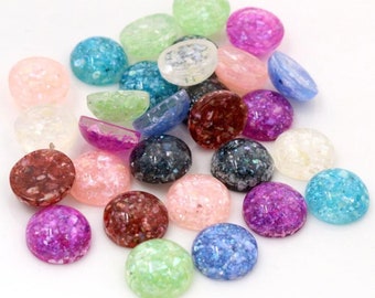12mm Resin & Crushed Shell Cabochons | Choice of Colours | Pack of 40pcs