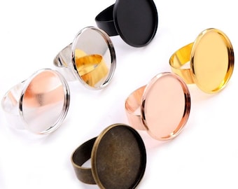 10 x Adjustable Brass Blank Ring Bezel Base for 25mm resin gemstone Cabochon ring jewelry DIY Making Supplies