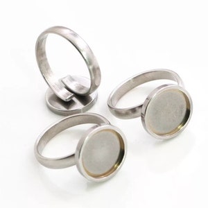 Stainless Steel Adjustable Ring Blanks | 12mm Setting | Pack of 5