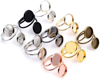 Spiral Adjustable Ring Blanks | Twin 12mm Settings | Choice of Finish | Pack of 5