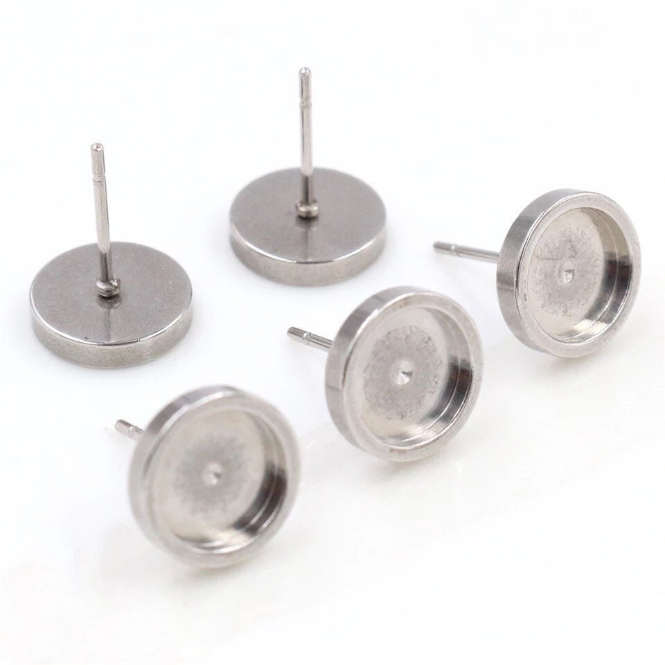 Stainless Steel Earring Stud Blanks 4 Sizes Thick Bezel Etsy