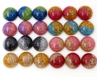 Cabochons doubles en résine scintillante 12 mm | Choix de couleur | Lot de 40 pièces