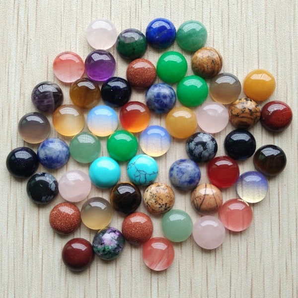 12mm Natural Stone Cabochons | Mixed Stones | Pack of 50
