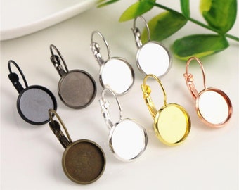 Lever Back Earring Blanks | 12mm Setting | Classic Plated Finishes | Pack of 10 (5 Pairs)