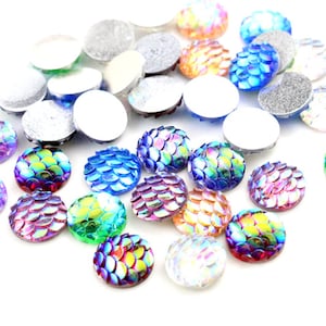 10mm Fish Scale Mermaid Resin Cabochons | Mixed Colours | 40pcs