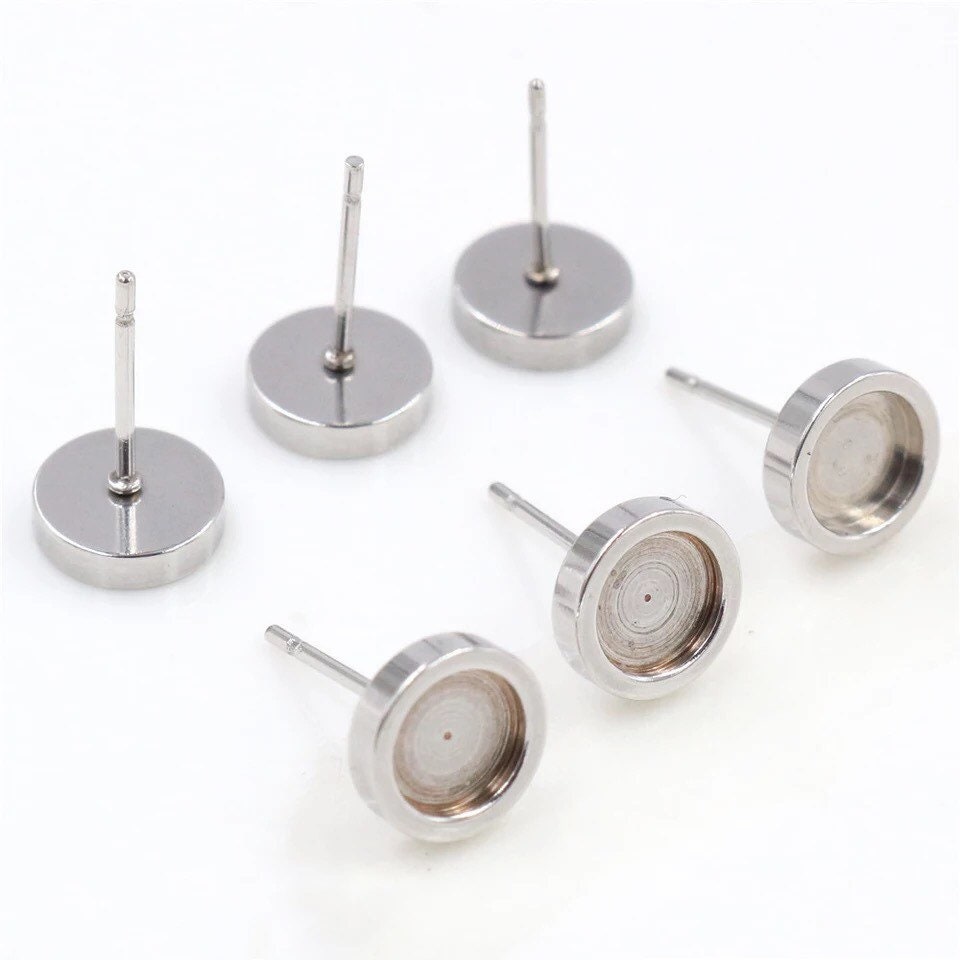 Stainless Steel Earring Stud Blanks 4 Sizes Thick Bezel Etsy