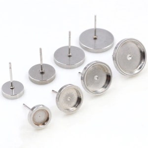 Stainless Steel Earring Stud Blanks | 4 Sizes | Thick Bezel | Pack of 10pcs