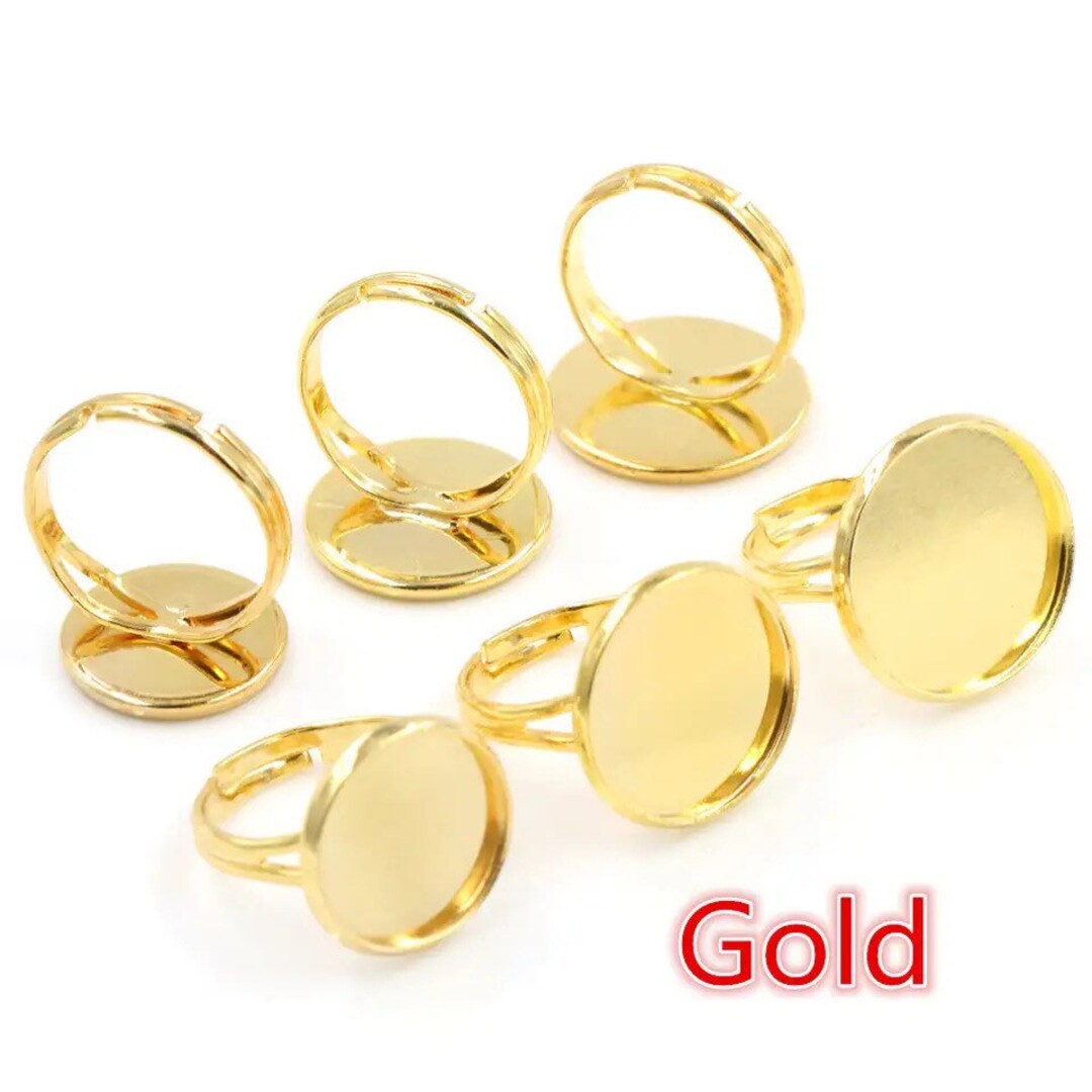 Gold Plated Adjustable Ring Blanks 18mm Bezel Setting 5pcs Etsy