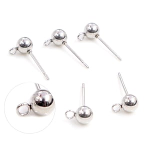 Stainless Steel Earring Ball Studs | Attached loop | Choice of Size | Pack of 30pcs