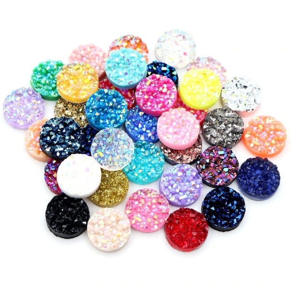 Ore Style Druzy Resin Cabochons | 8mm, 10mm or 12mm | Mixed Colours | Pack of 40pcs