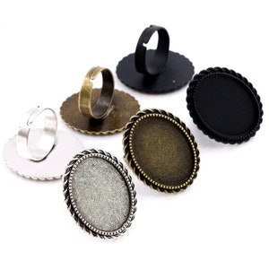 Oval Adjustable Ring Blanks | 18x25mm Setting | 3 Plated Finishes | 5pcs
