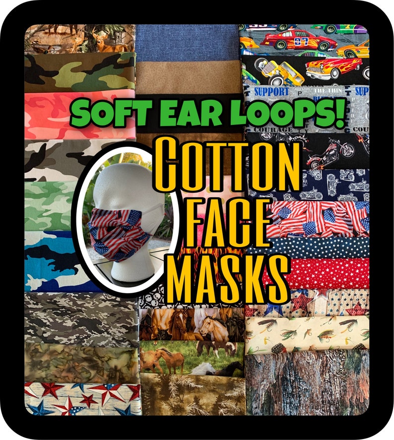 Reusable face mask With filter pocket & removable nose wire. Hunting, fishing, camouflage, tractors, horses. Adult and kid sizes available image 1