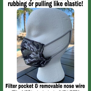 Reusable face mask With filter pocket & removable nose wire. Hunting, fishing, camouflage, tractors, horses. Adult and kid sizes available image 2