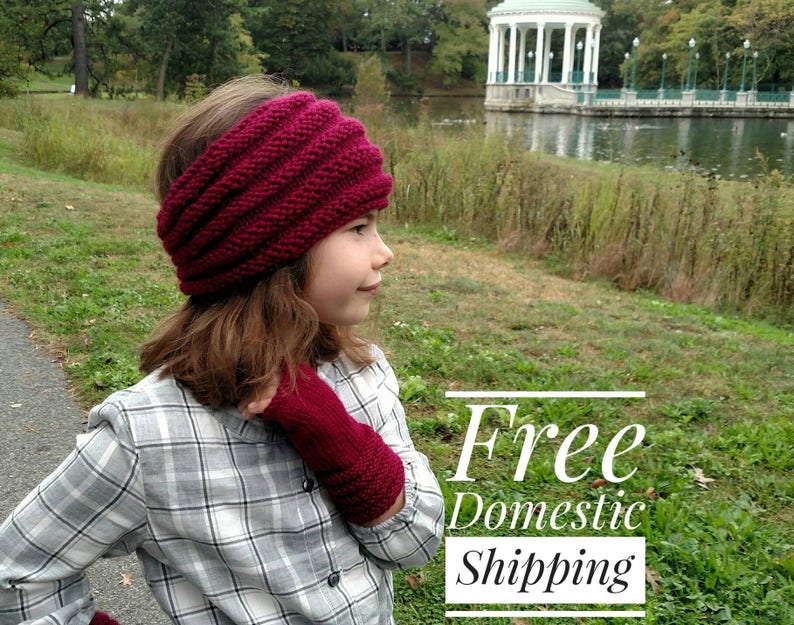 Wide Knit Set Ear Warmer Headband And Fingerless Gloves Ribbed Knit Fingerless Gloves Soft Winter Headband with Matching Gloves Mittens