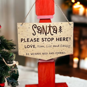 Personalized Santa stop here sign, custom Christmas sign, christmas decor, kids gift