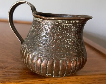 Vintage Middle Eastern Hammered Copper Pitcher Antique Rustic Hand Forged Vintage Pitcher Vintage Decor Vintage Etched Copper