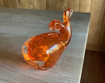 Orange Handblown Glass Whale Paperweight Nautical Ocean Theme