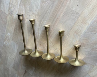 Vintage Brass Tulip Candlesticks Boho Decor Vintage Wedding Decor Minimalist Made in Taiwan Hollywood Regency Reception Decor Centerpiece