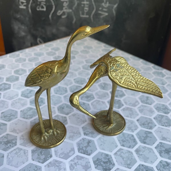 Vintage Brass Cranes Set of 2 Mid Century Crane Boho Decor Stork Hollywood Regency Heron Nautical Coastal Brass Animal Statue Taiwan